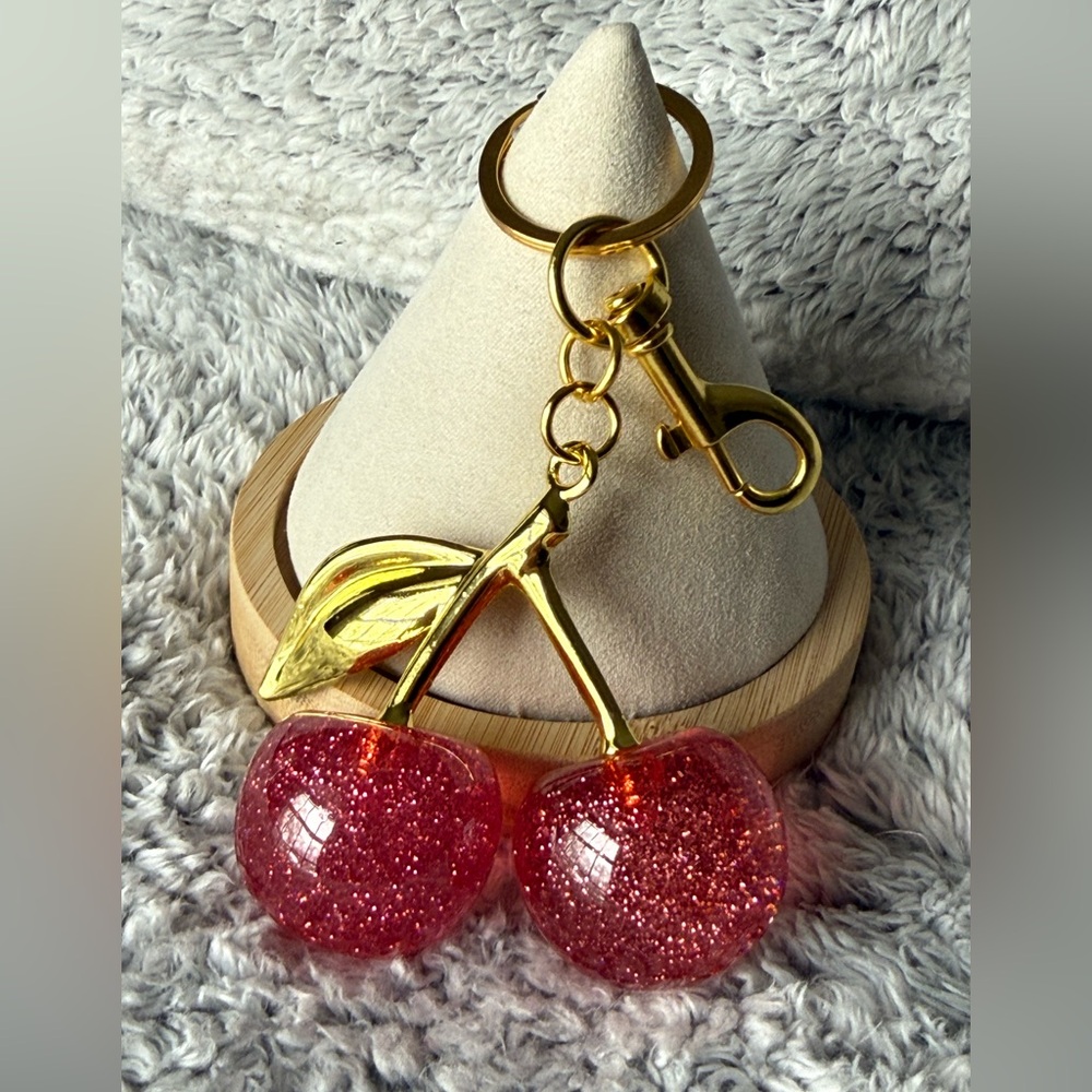 Pink Cherry Keychain with Gold Accents. (1 color Pink cherry) NWOT